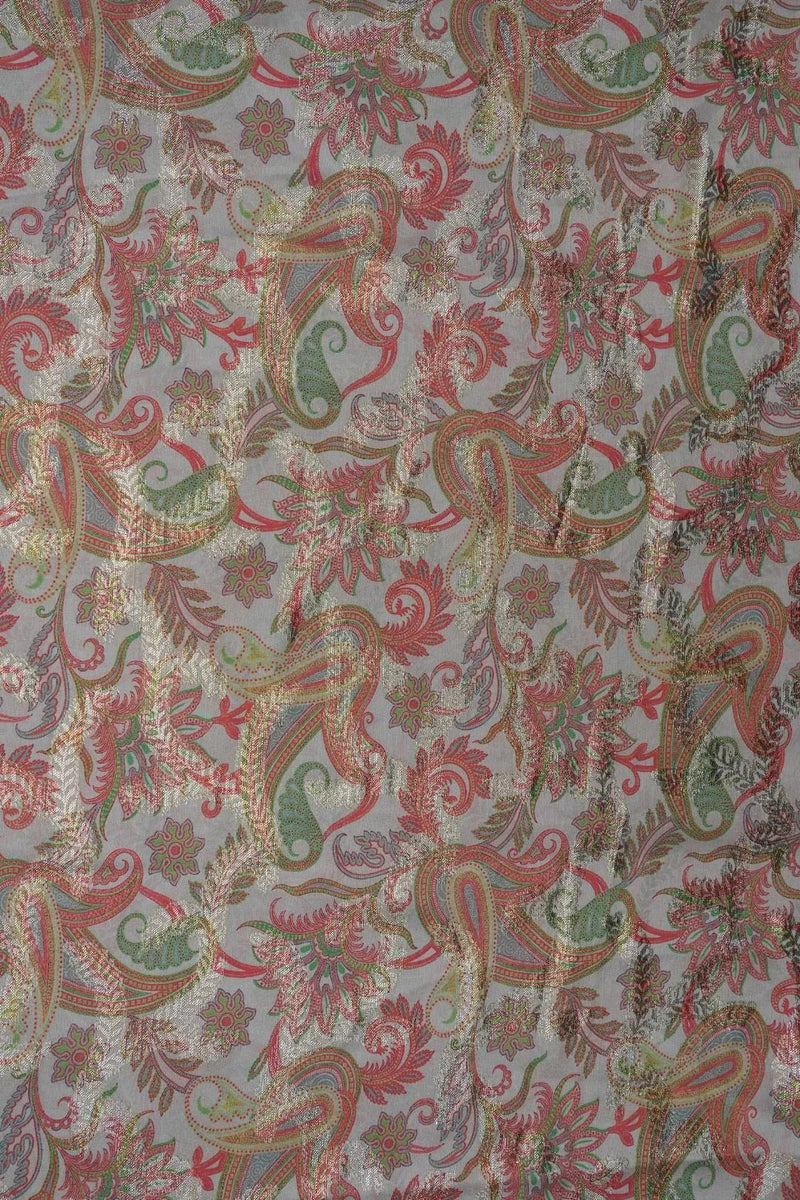 Metallic Foil Paisley Print Fabric on Neutral Base - غاجي والا إكسبورت Gajiwala Export