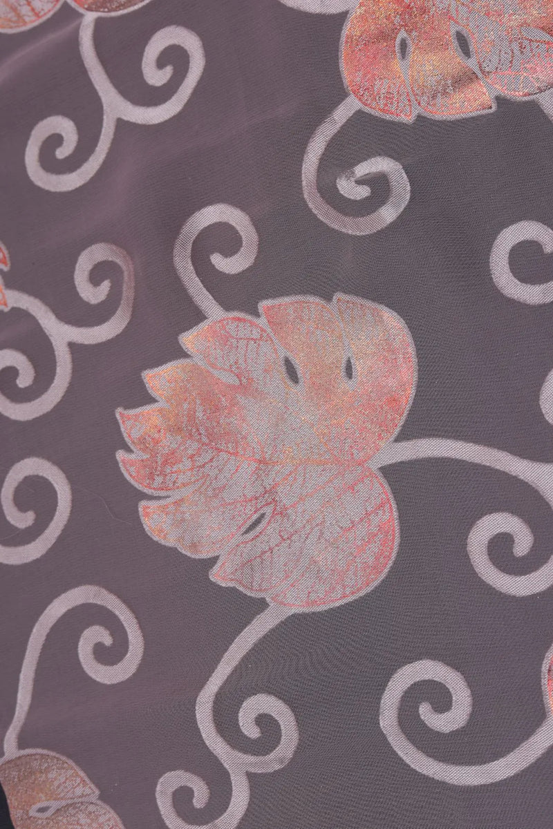 Metallic Gray fabric and Maple Leaf Pattern on Deep Mocha - غاجي والا إكسبورت Gajiwala Export