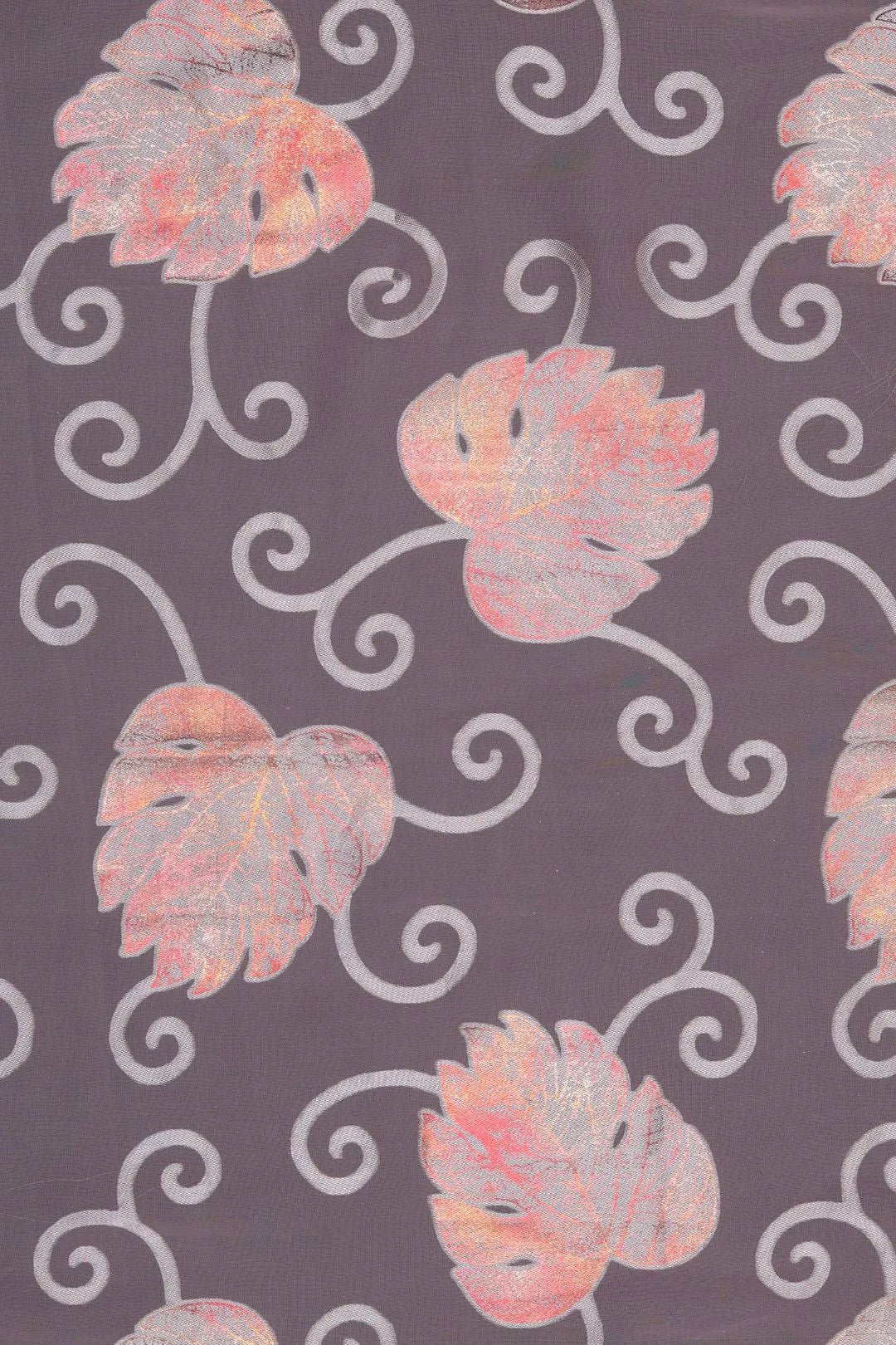 Metallic Gray fabric and Maple Leaf Pattern on Deep Mocha - غاجي والا إكسبورت Gajiwala Export