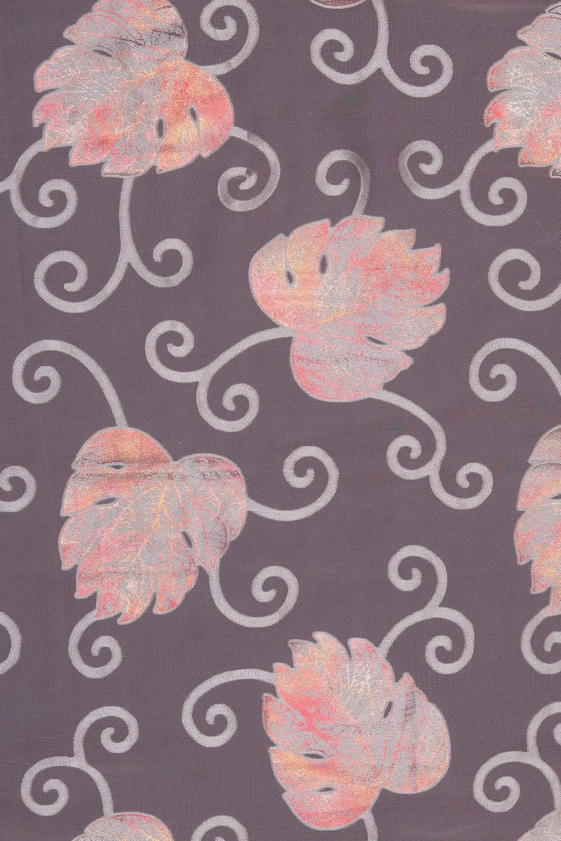 Metallic Gray fabric and Maple Leaf Pattern on Deep Mocha - غاجي والا إكسبورت Gajiwala Export