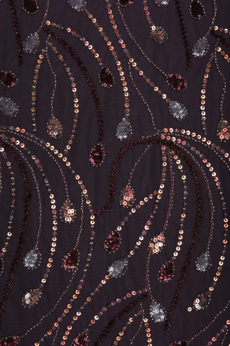 Metallic Teardrop and Bugle Bead Embroidery Fabric - غاجي والا إكسبورت Gajiwala Export
