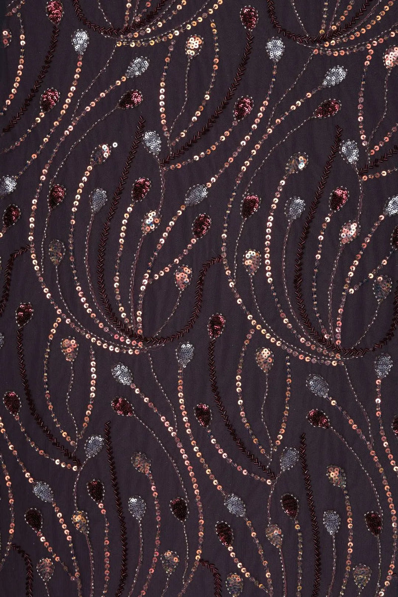Metallic Teardrop and Bugle Bead Embroidery Fabric- غاجي والا إكسبورت Gajiwala Export