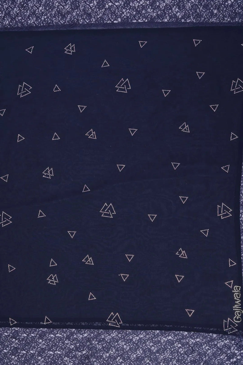 Midnight Navy Luxury Stole with Geometric Motif - غاجي والا إكسبورت Gajiwala Export