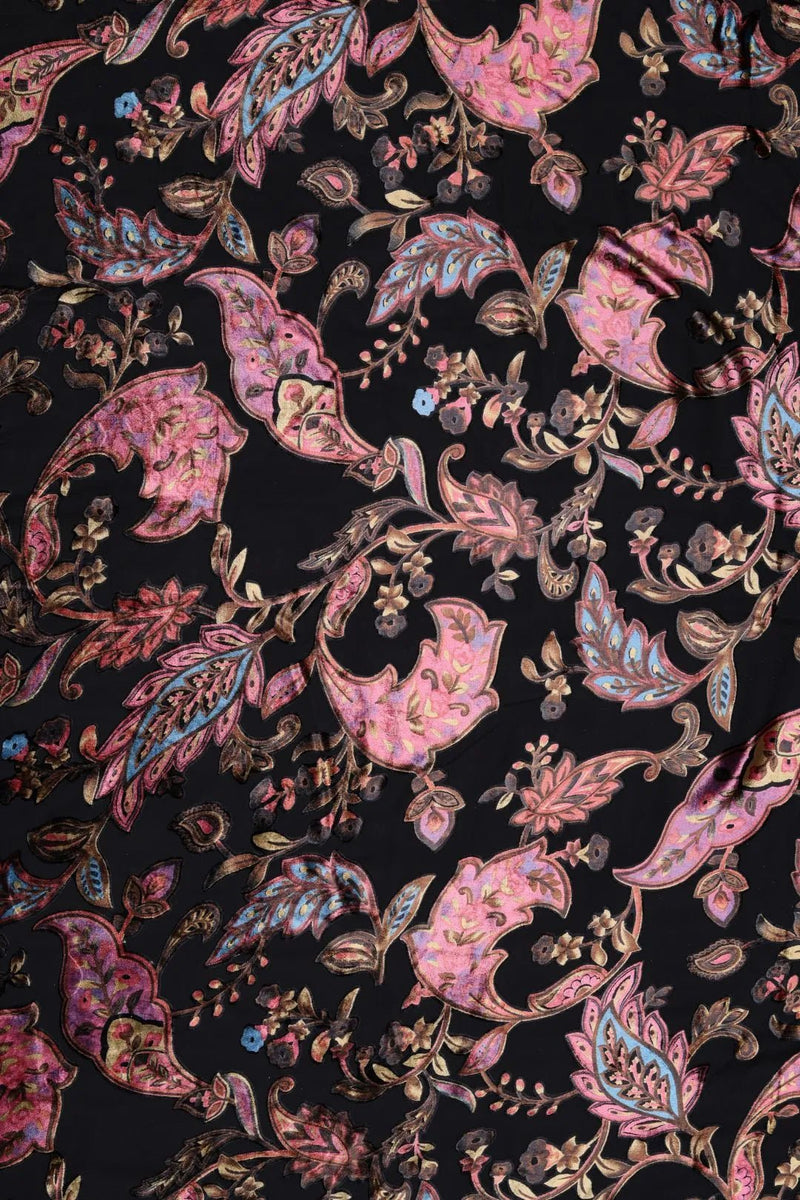 Midnight Rose Brocade Fabric with Metallic Paisley - غاجي والا إكسبورت Gajiwala Export