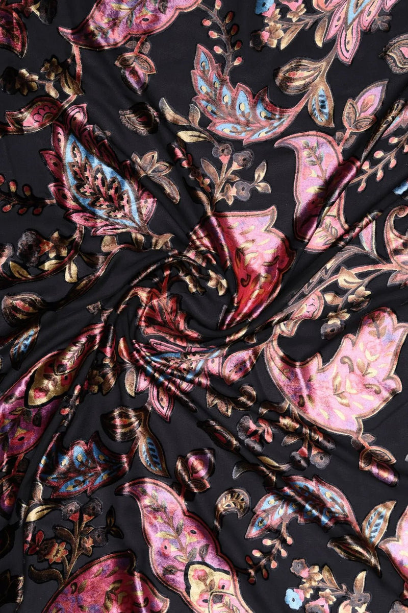 Midnight Rose Brocade Fabric with Metallic Paisley - غاجي والا إكسبورت Gajiwala Export