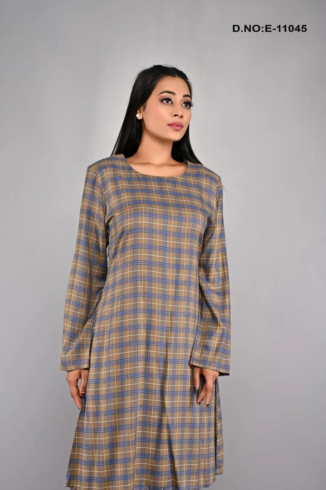 Modest Plaid Print Tunic and Maxi Skirt Set - غاجي والا إكسبورت Gajiwala Export
