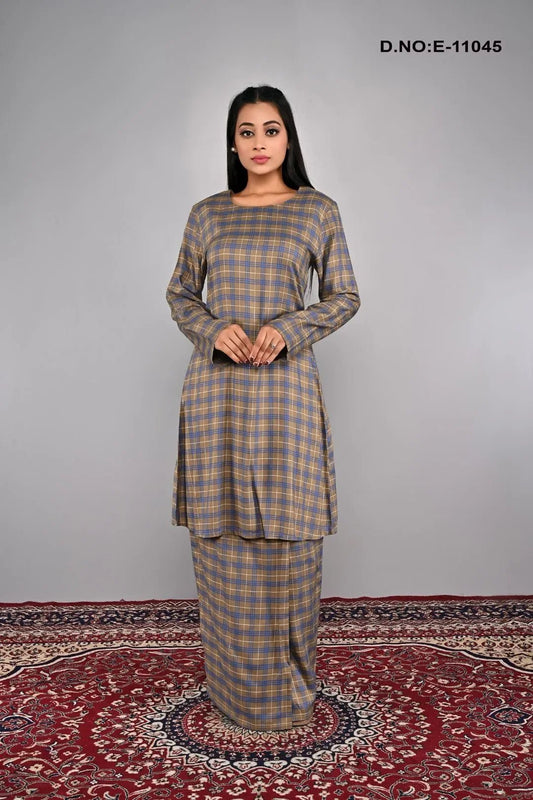 Modest Plaid Print Tunic and Maxi Skirt Set - غاجي والا إكسبورت Gajiwala Export