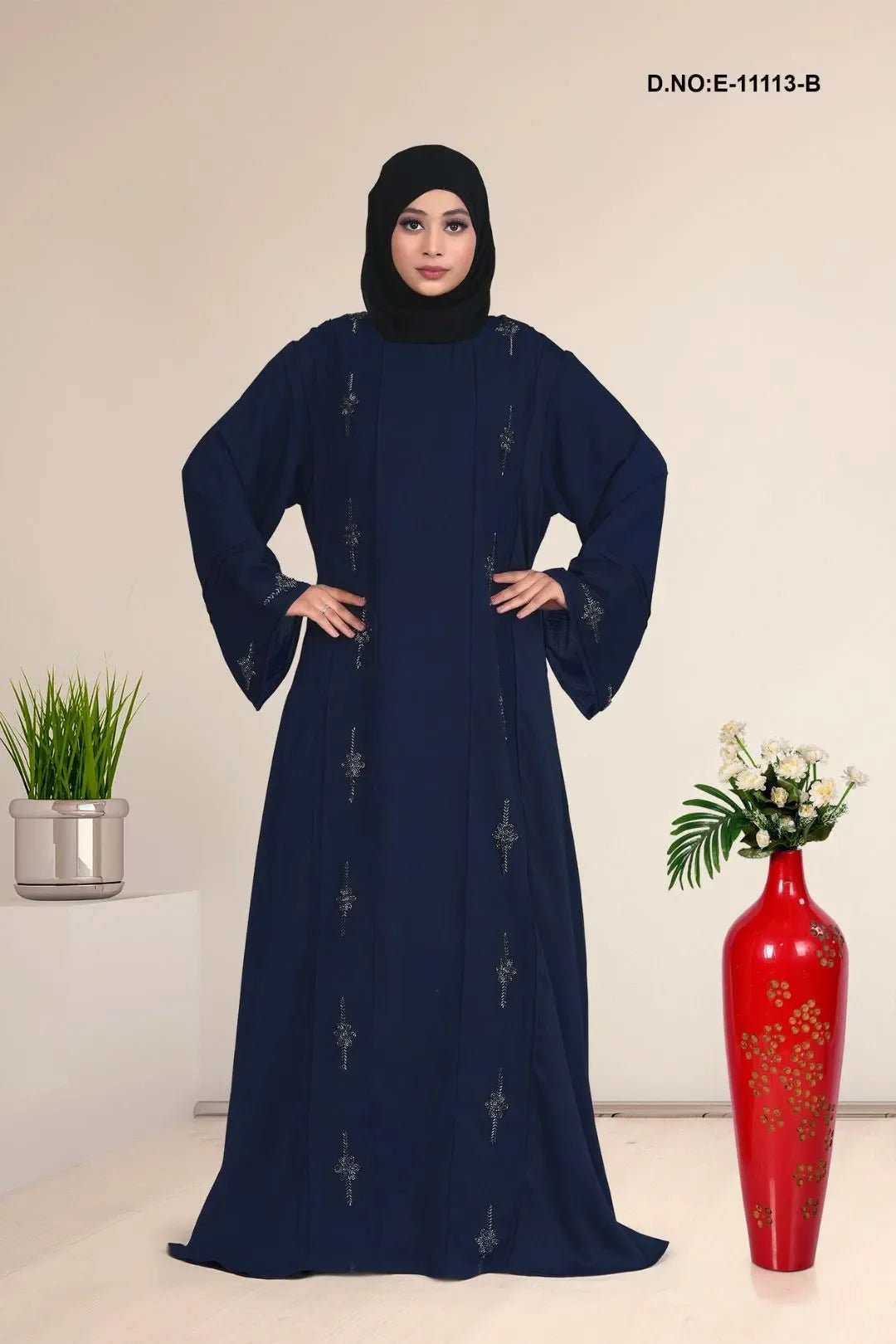 Pleated Abaya with Embellished Panels for Women - غاجي والا إكسبورت Gajiwala Export