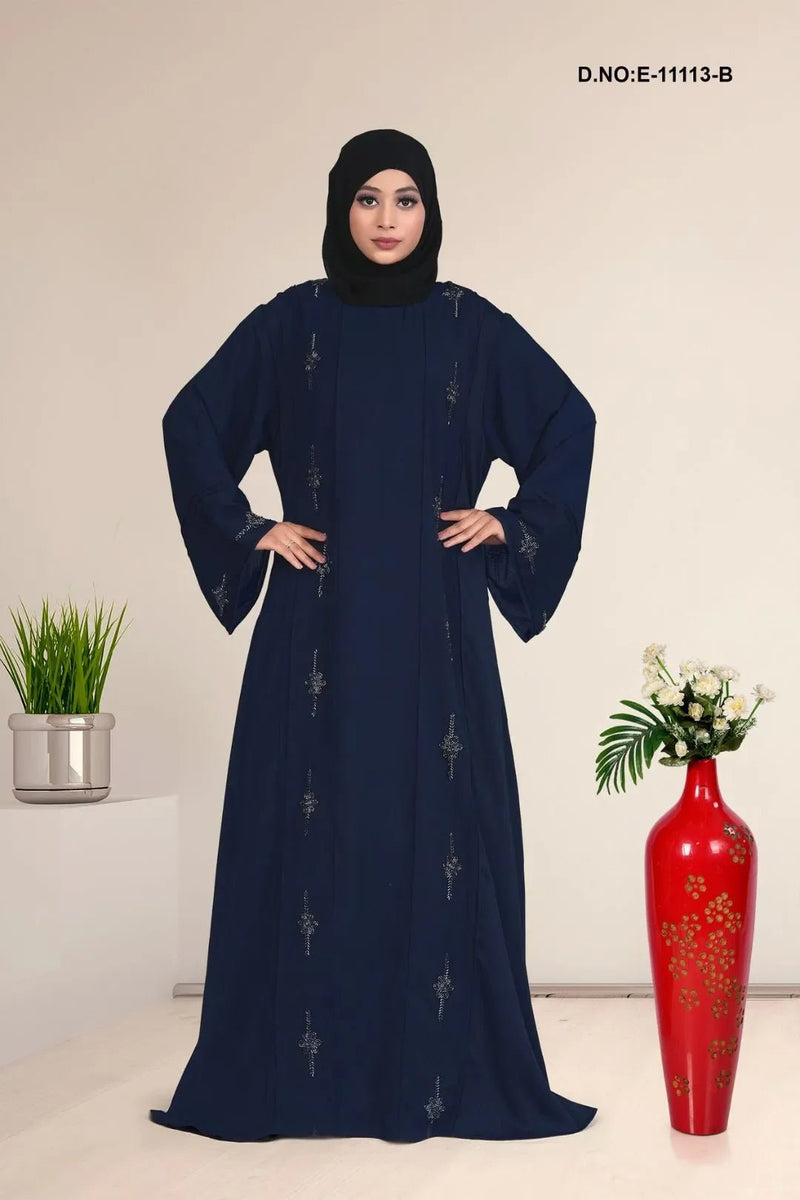 Pleated Abaya with Embellished Panels for Women - غاجي والا إكسبورت Gajiwala Export