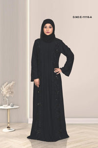 Modest Pleated Abaya with Rhinestone Detail - غاجي والا إكسبورت Gajiwala Export