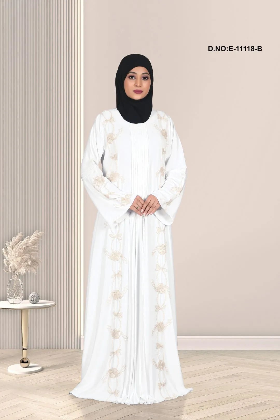 Modest Pleated Abaya with Rhinestone Detail - غاجي والا إكسبورت Gajiwala Export