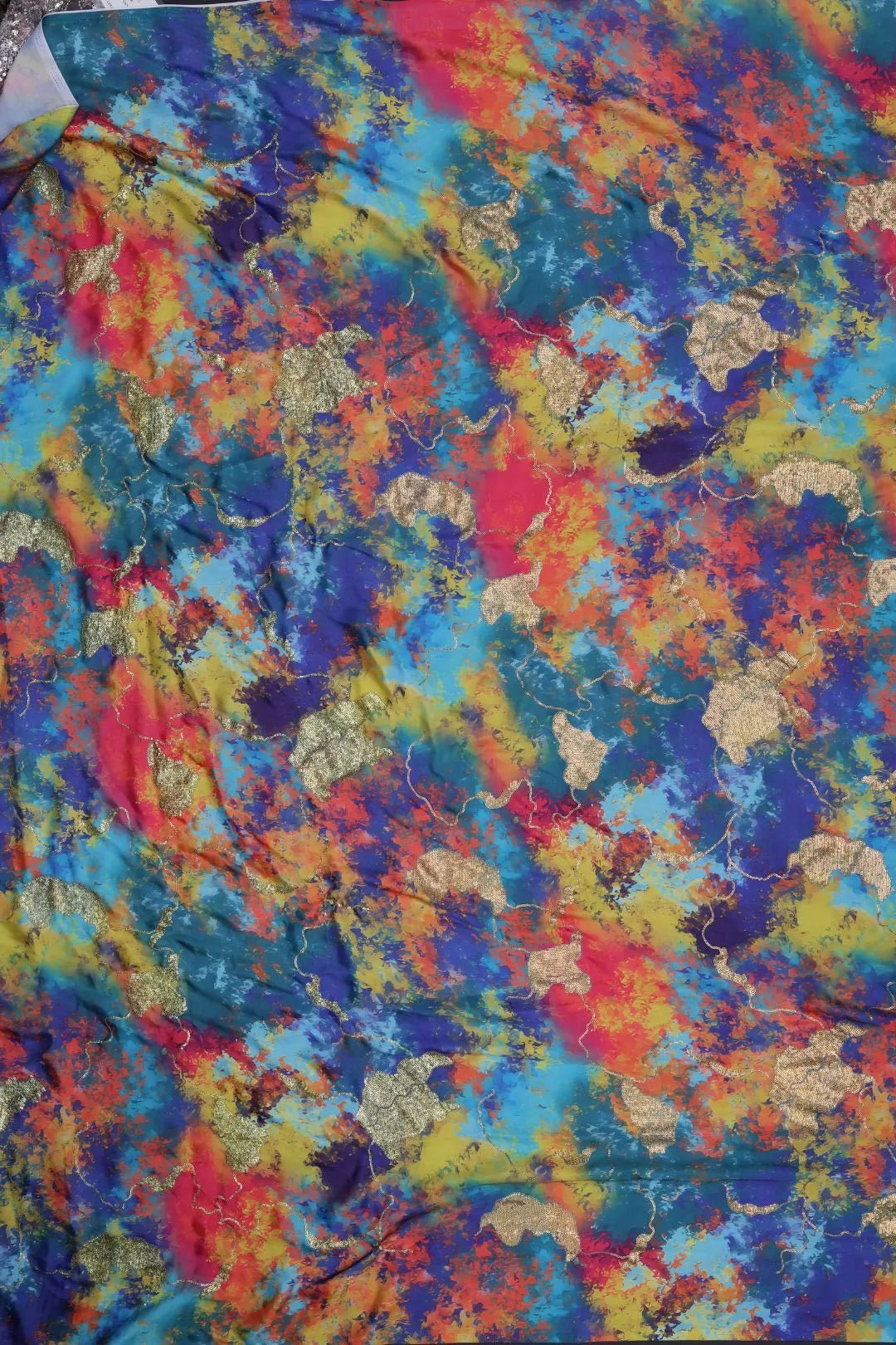 Multi Color Tie-Dye Abstract with Gold Foil Accents- غاجي والا إكسبورت Gajiwala Export