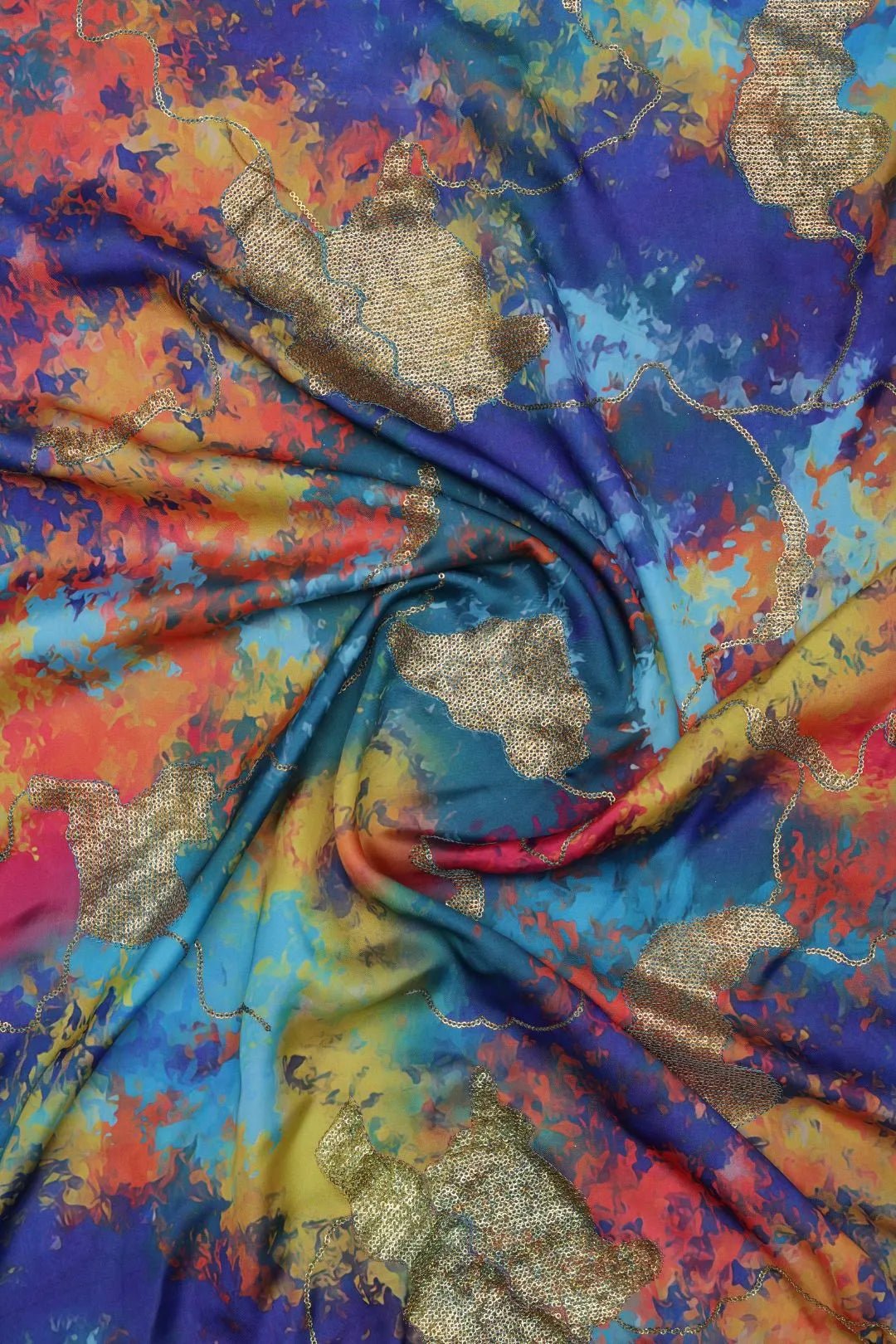 Multi Color Tie-Dye Abstract with Gold Foil Accents - غاجي والا إكسبورت Gajiwala Export