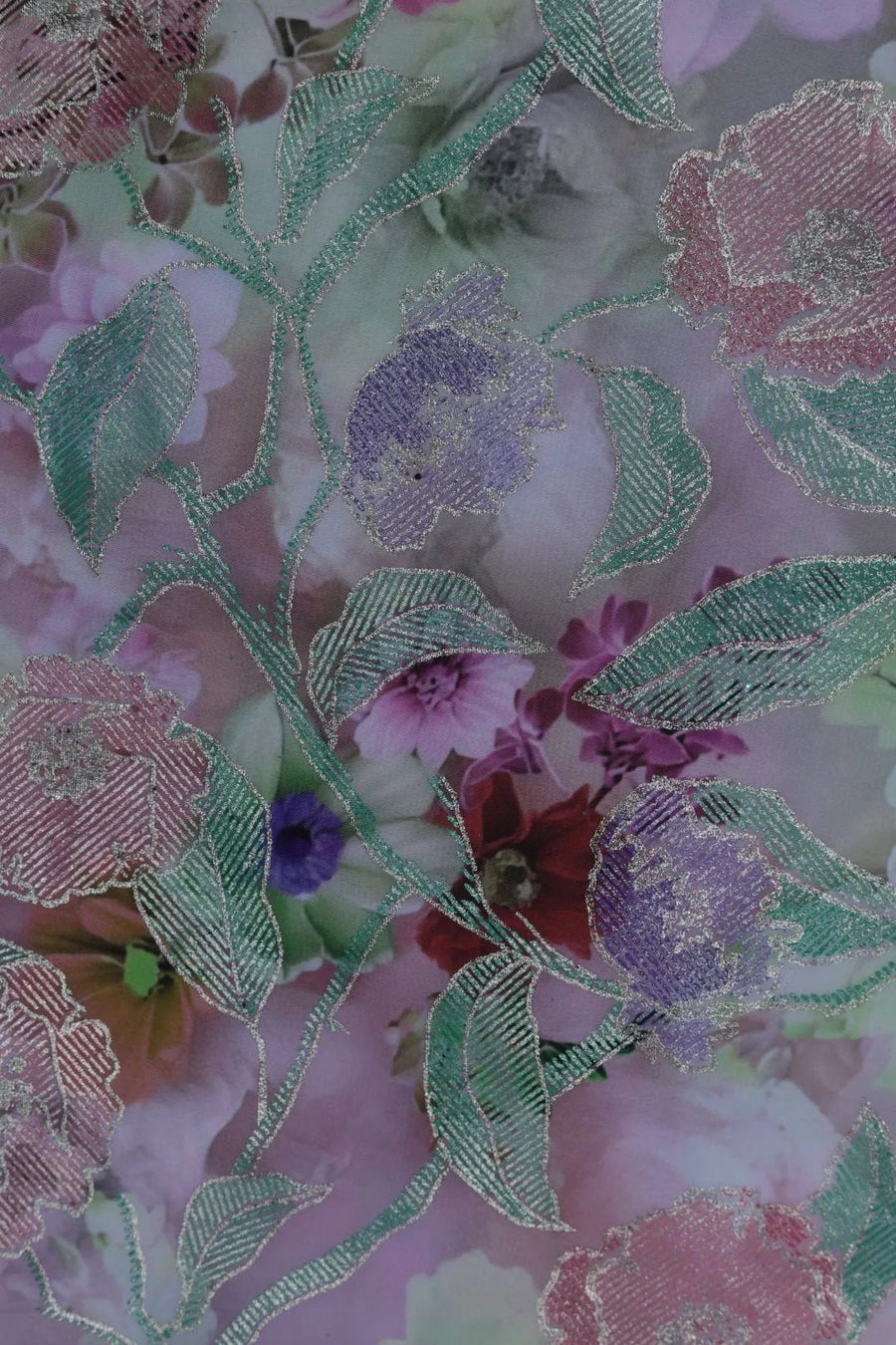 Multi-Colored Floral with Metallic Outline Fabric - غاجي والا إكسبورت Gajiwala Export