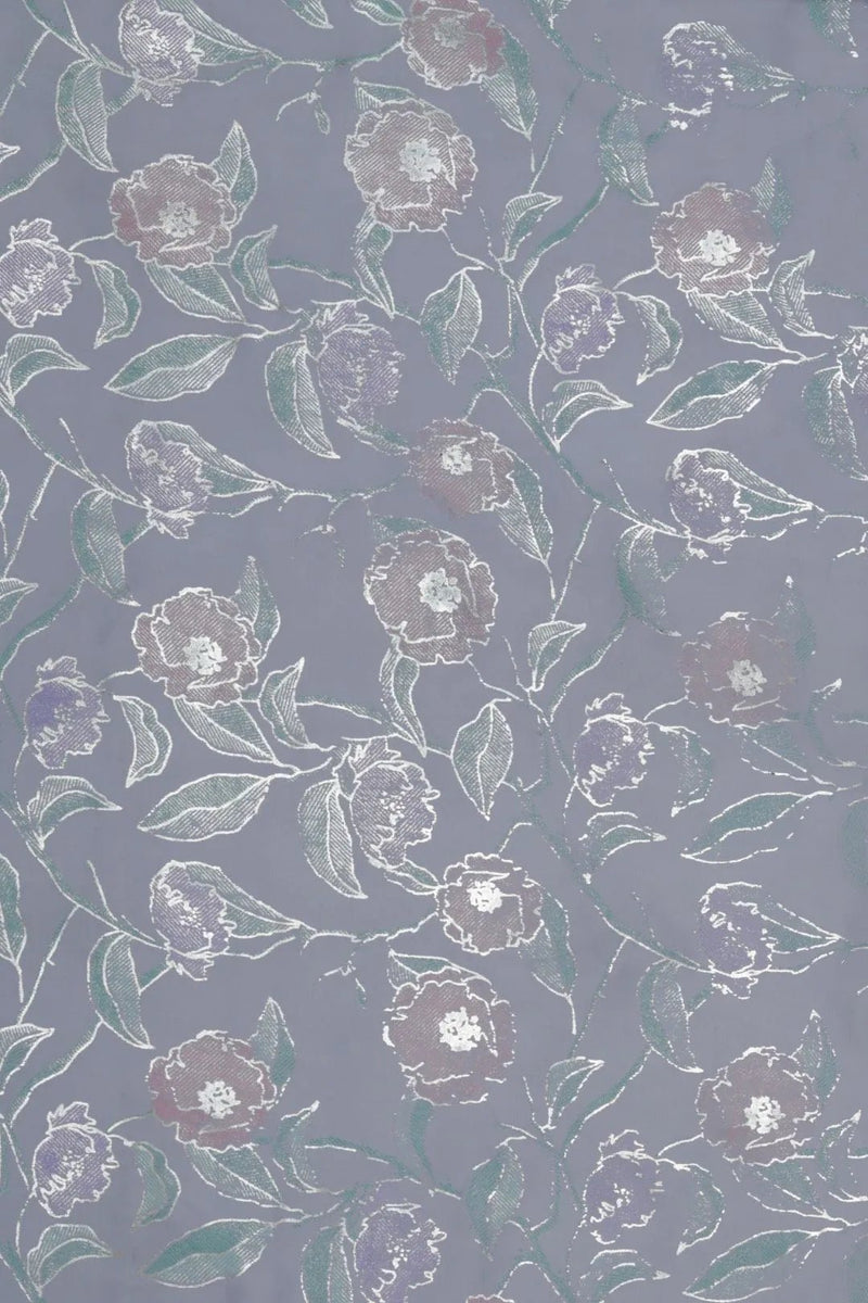 Multi - Toned Floral and Gray Foil Print Fabric - غاجي والا إكسبورت Gajiwala Export