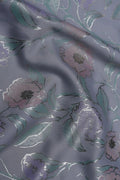 Multi - Toned Floral and Gray Foil Print Fabric - غاجي والا إكسبورت Gajiwala Export