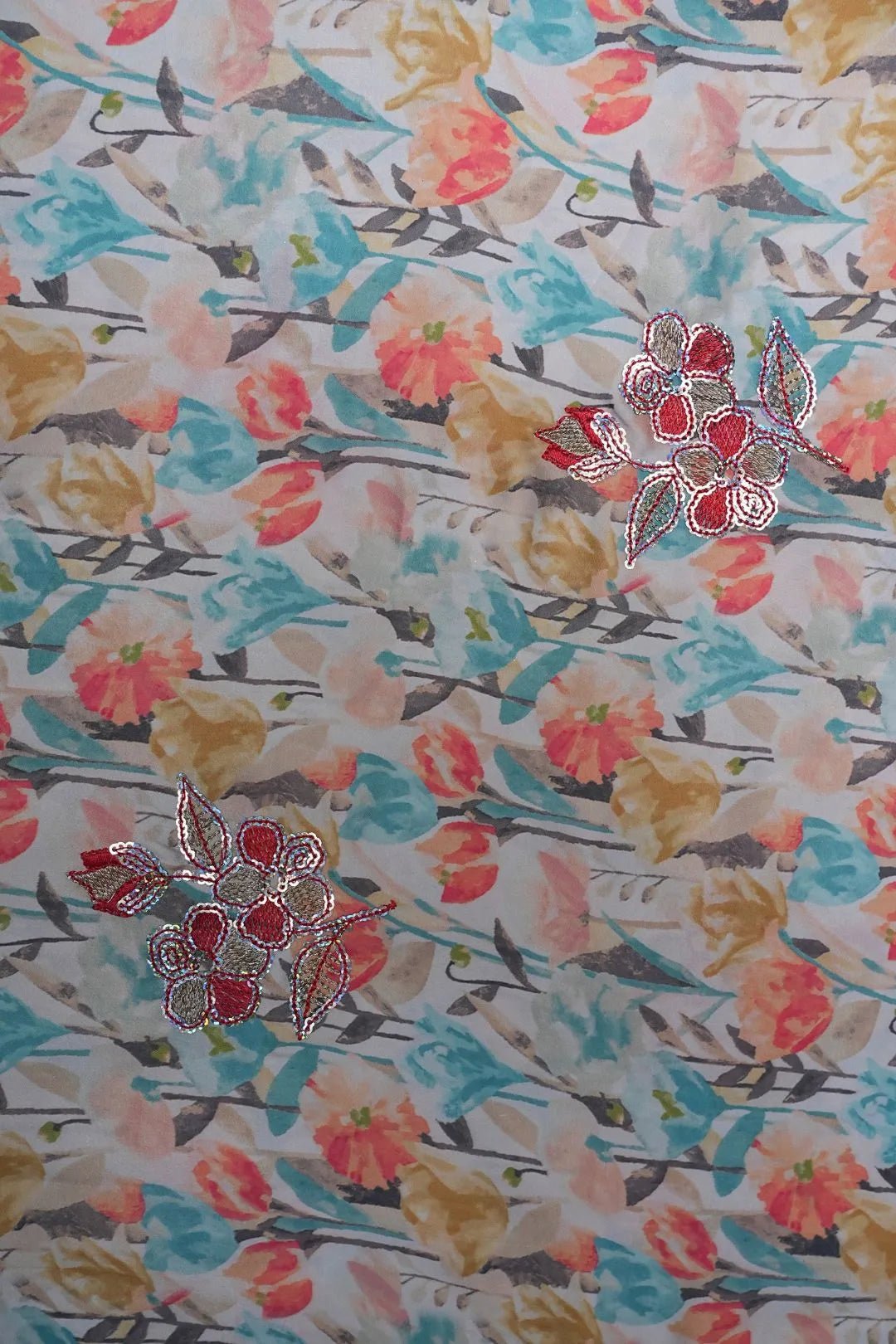 Multicolor Floral Printed with Embellished Fabric - غاجي والا إكسبورت Gajiwala Export