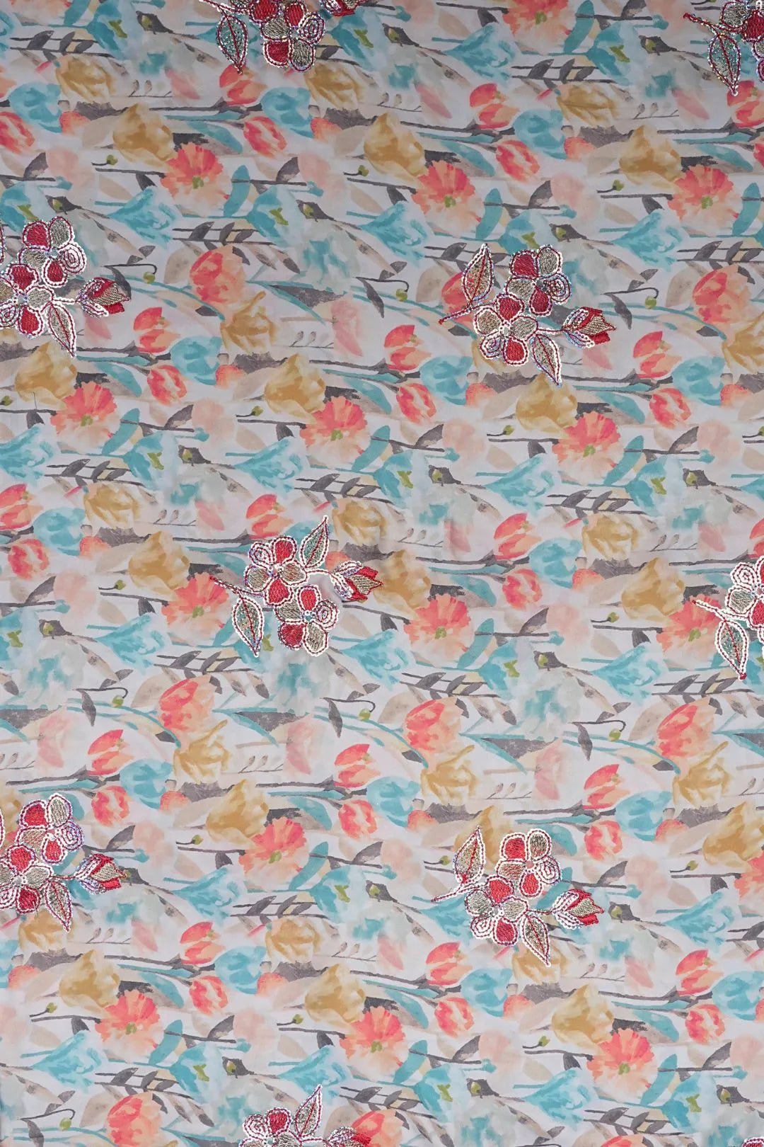 Multicolor Floral Printed with Embellished Fabric - غاجي والا إكسبورت Gajiwala Export