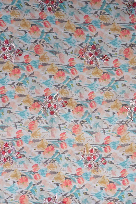 Multicolor Floral Printed with Embellished Fabric - غاجي والا إكسبورت Gajiwala Export