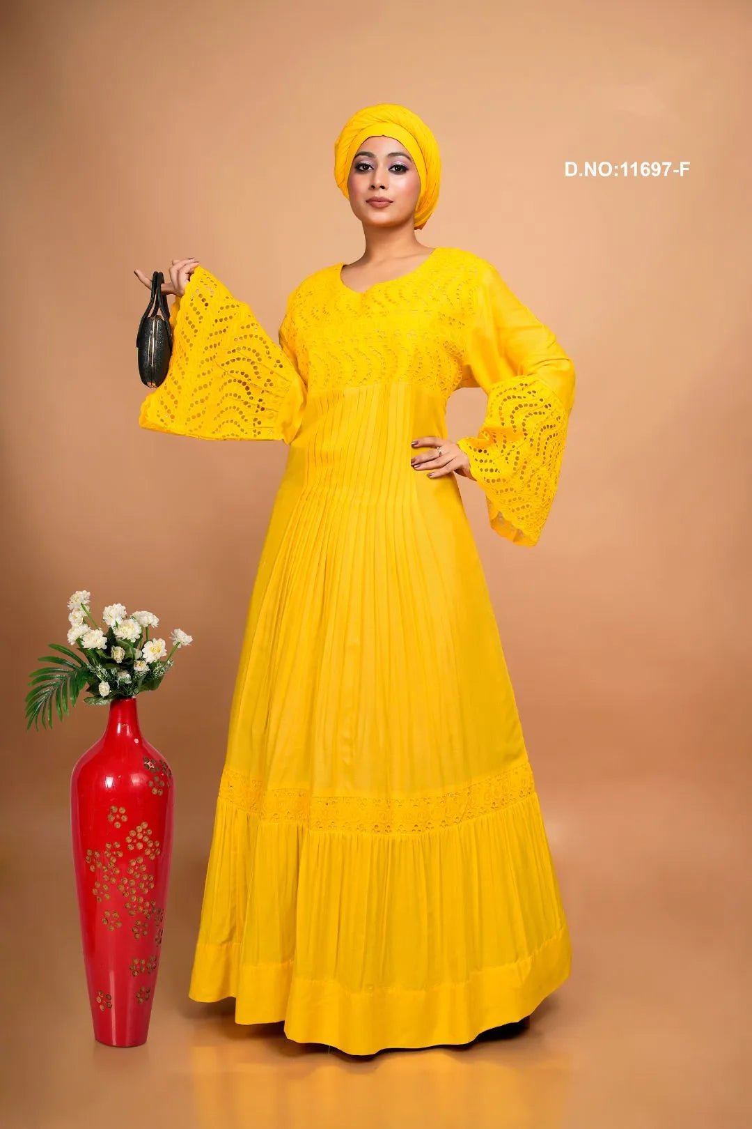 Muslin Kaftan with Schiffli Embroidered Detailing - غاجي والا إكسبورت Gajiwala Export