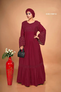 Muslin Kaftan with Schiffli Embroidered Detailing - غاجي والا إكسبورت Gajiwala Export