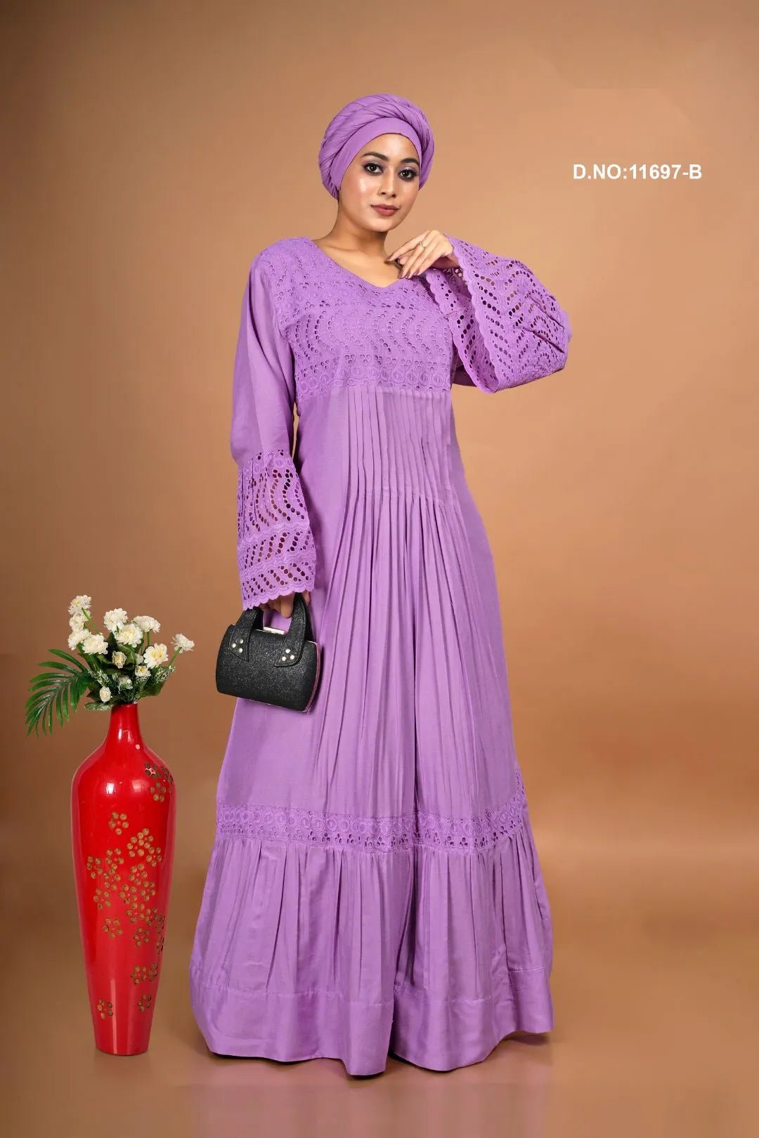 Muslin Kaftan with Schiffli Embroidered Detailing - غاجي والا إكسبورت Gajiwala Export