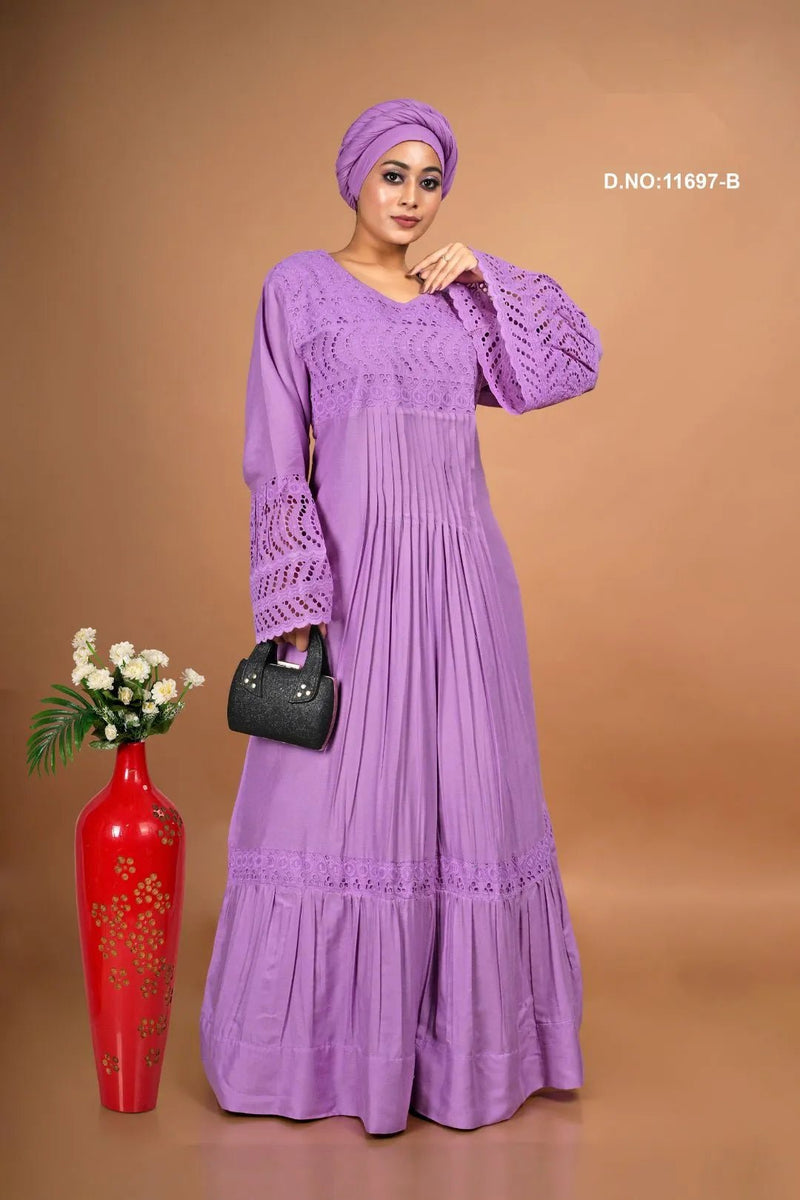 Muslin Kaftan with Schiffli Embroidered Detailing - غاجي والا إكسبورت Gajiwala Export