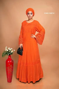 Muslin Kaftan with Schiffli Embroidered Detailing - غاجي والا إكسبورت Gajiwala Export