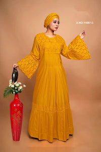 Muslin Kaftan with Schiffli Embroidered Detailing - غاجي والا إكسبورت Gajiwala Export