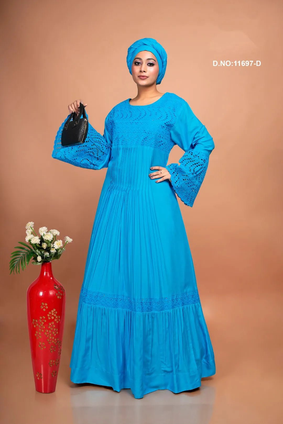 Muslin Kaftan with Schiffli Embroidered Detailing - غاجي والا إكسبورت Gajiwala Export