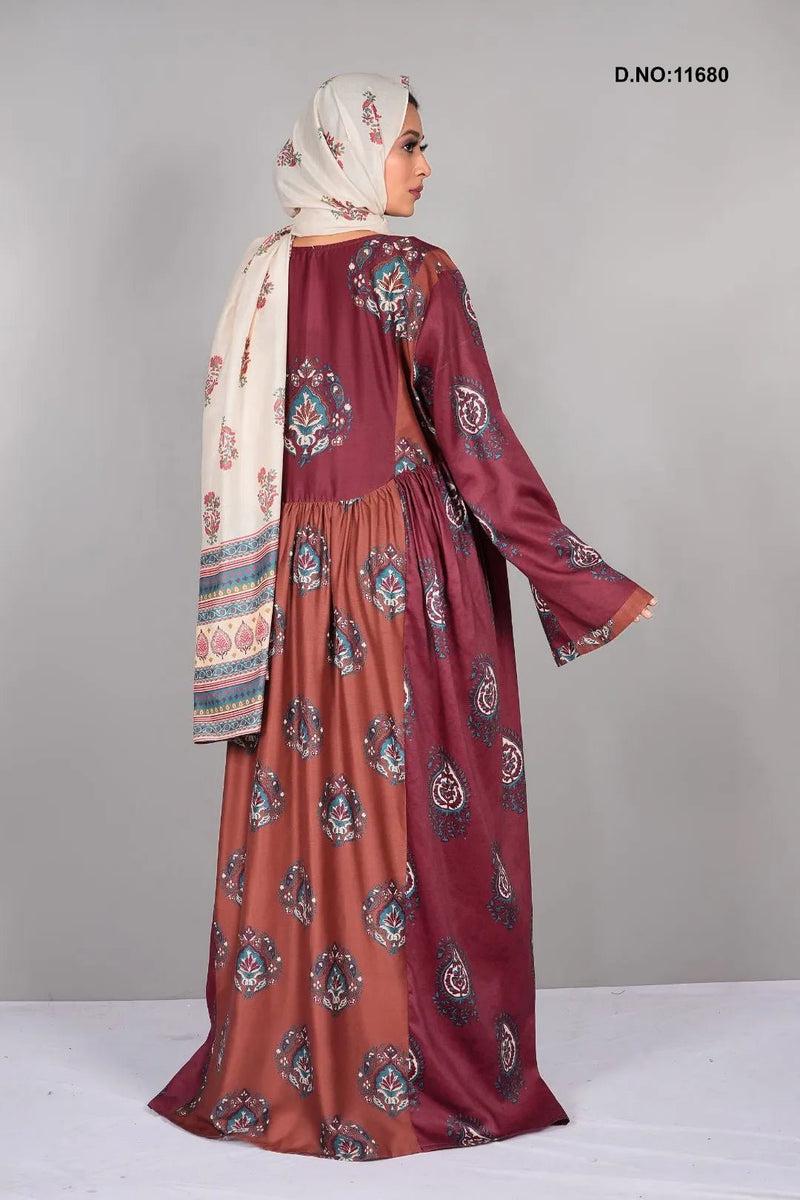 Muslin Kaftan with Traditional Printed Motif Design - غاجي والا إكسبورت Gajiwala Export