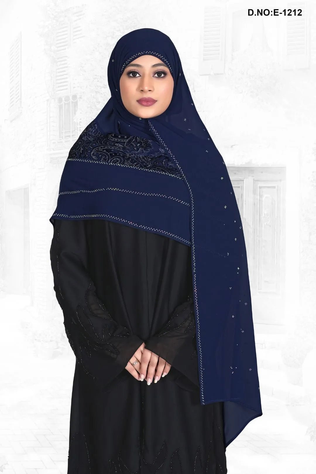 Navy Blue Dupatta with Beaded Shoulder Embroidery - غاجي والا إكسبورت Gajiwala Export