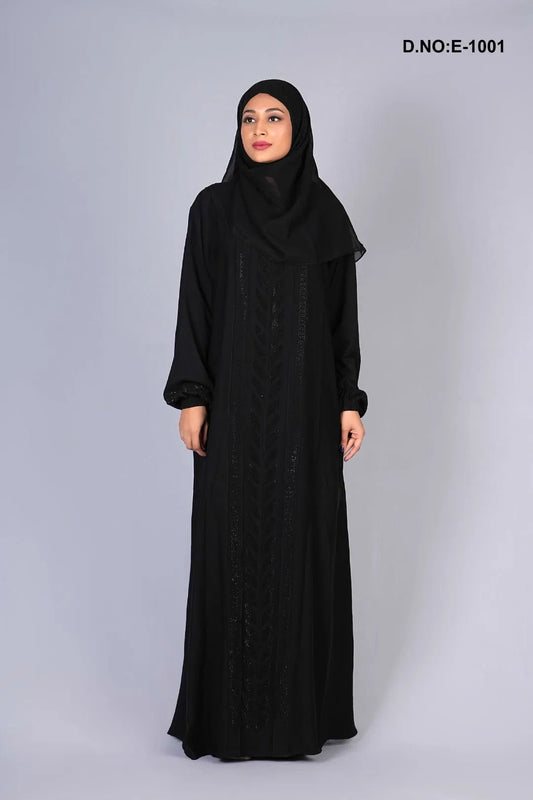 Nida Abaya with Elegant Front Embroidery Work - غاجي والا إكسبورت Gajiwala Export