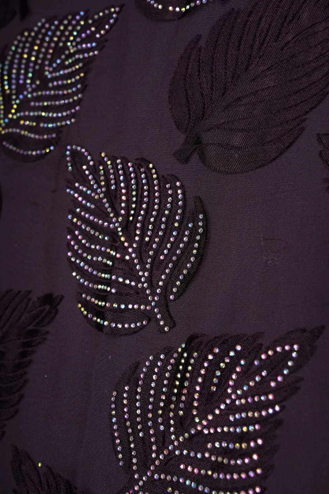 Nightfall Feather Mesh fabric with Iridescent Crystal Sprays - غاجي والا إكسبورت Gajiwala Export