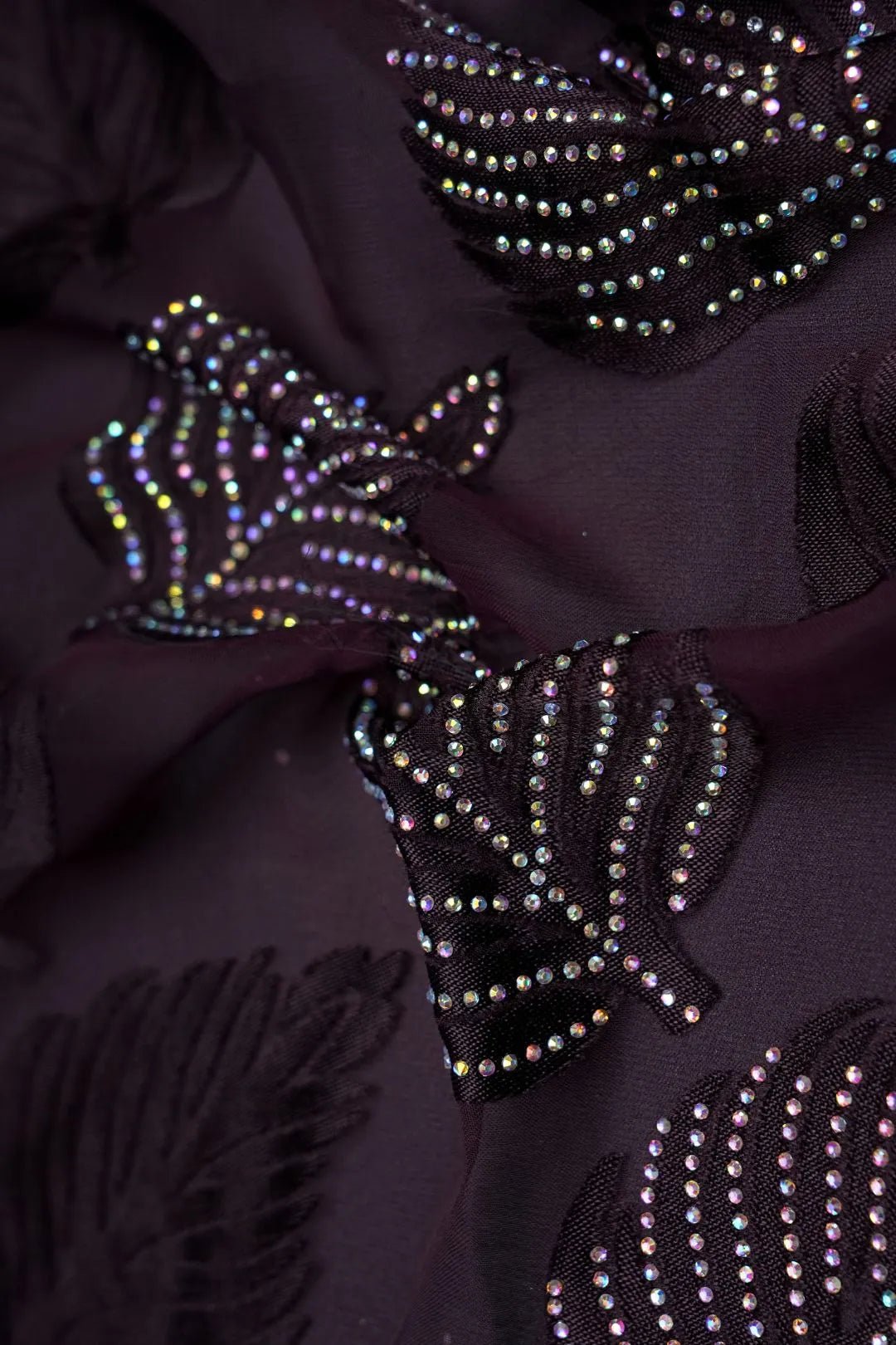 Nightfall Feather Mesh fabric with Iridescent Crystal Sprays - غاجي والا إكسبورت Gajiwala Export