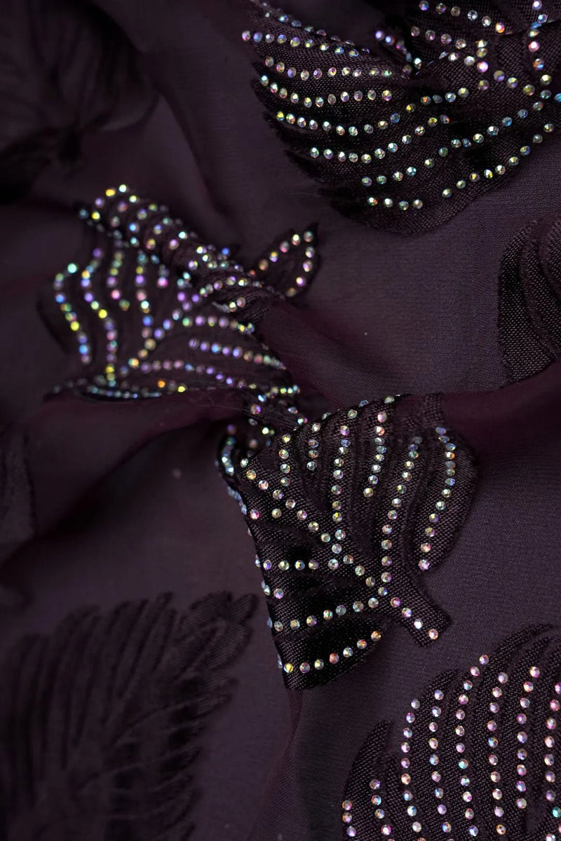 Nightfall Feather Mesh fabric with Iridescent Crystal Sprays - غاجي والا إكسبورت Gajiwala Export