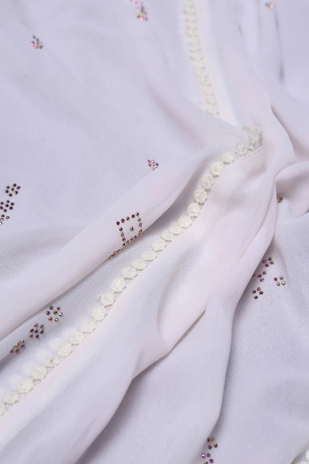 Optic White Geometric Panel Luxury Stole with Bobble Trim - غاجي والا إكسبورت Gajiwala Export