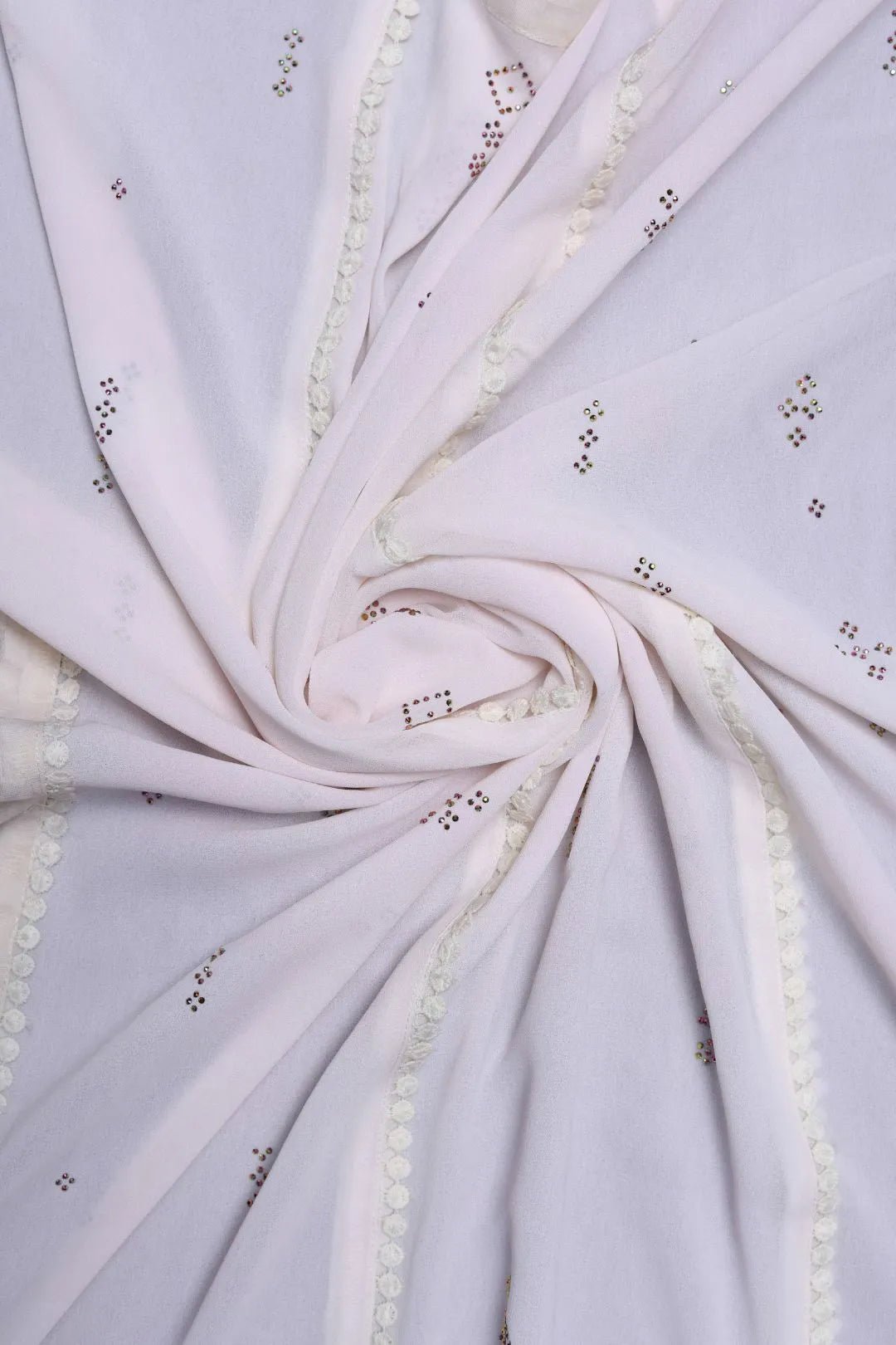 Optic White Geometric Panel Luxury Stole with Bobble Trim - غاجي والا إكسبورت Gajiwala Export