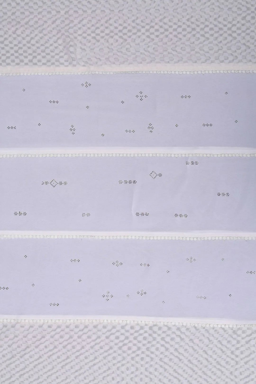 Optic White Geometric Panel Luxury Stole with Bobble Trim- غاجي والا إكسبورت Gajiwala Export