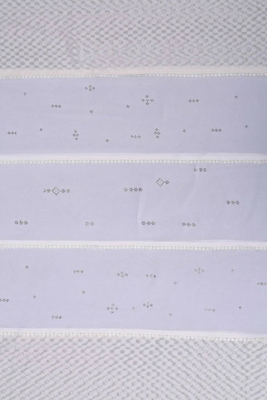 Optic White Geometric Panel Luxury Stole with Bobble Trim- غاجي والا إكسبورت Gajiwala Export