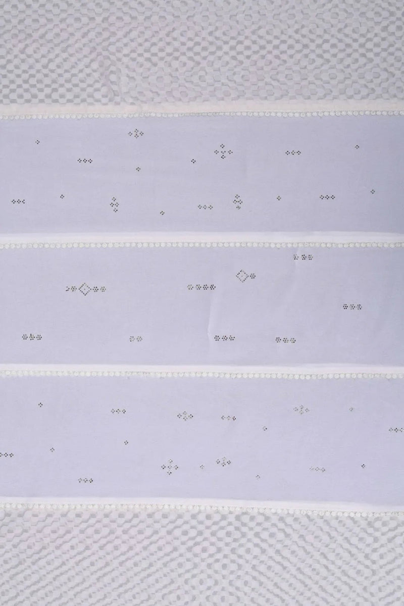 Optic White Geometric Panel Luxury Stole with Bobble Trim- غاجي والا إكسبورت Gajiwala Export