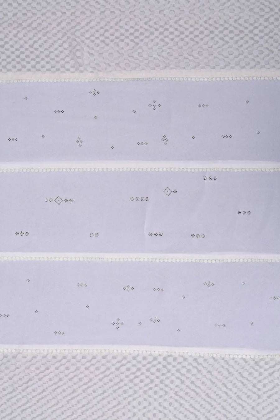 Optic White Geometric Panel Luxury Stole with Bobble Trim- غاجي والا إكسبورت Gajiwala Export