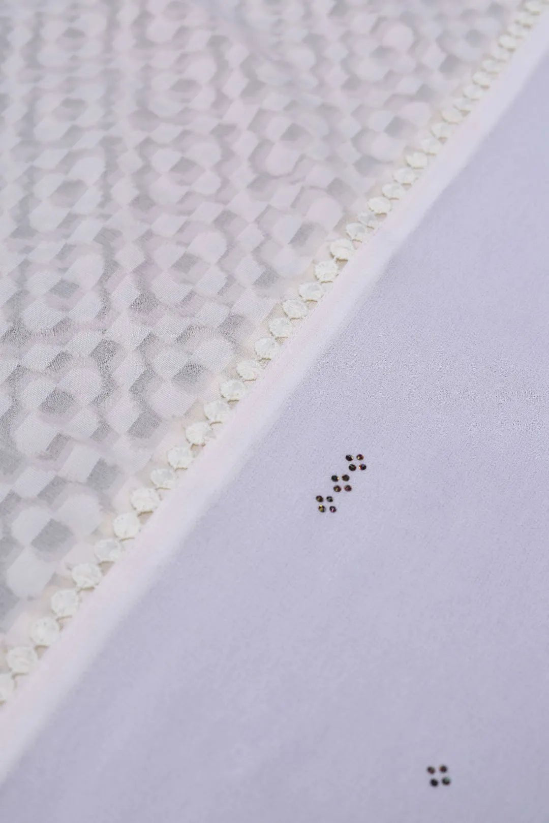 Optic White Geometric Panel Luxury Stole with Bobble Trim - غاجي والا إكسبورت Gajiwala Export