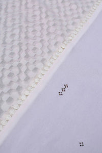 Optic White Geometric Panel Luxury Stole with Bobble Trim - غاجي والا إكسبورت Gajiwala Export