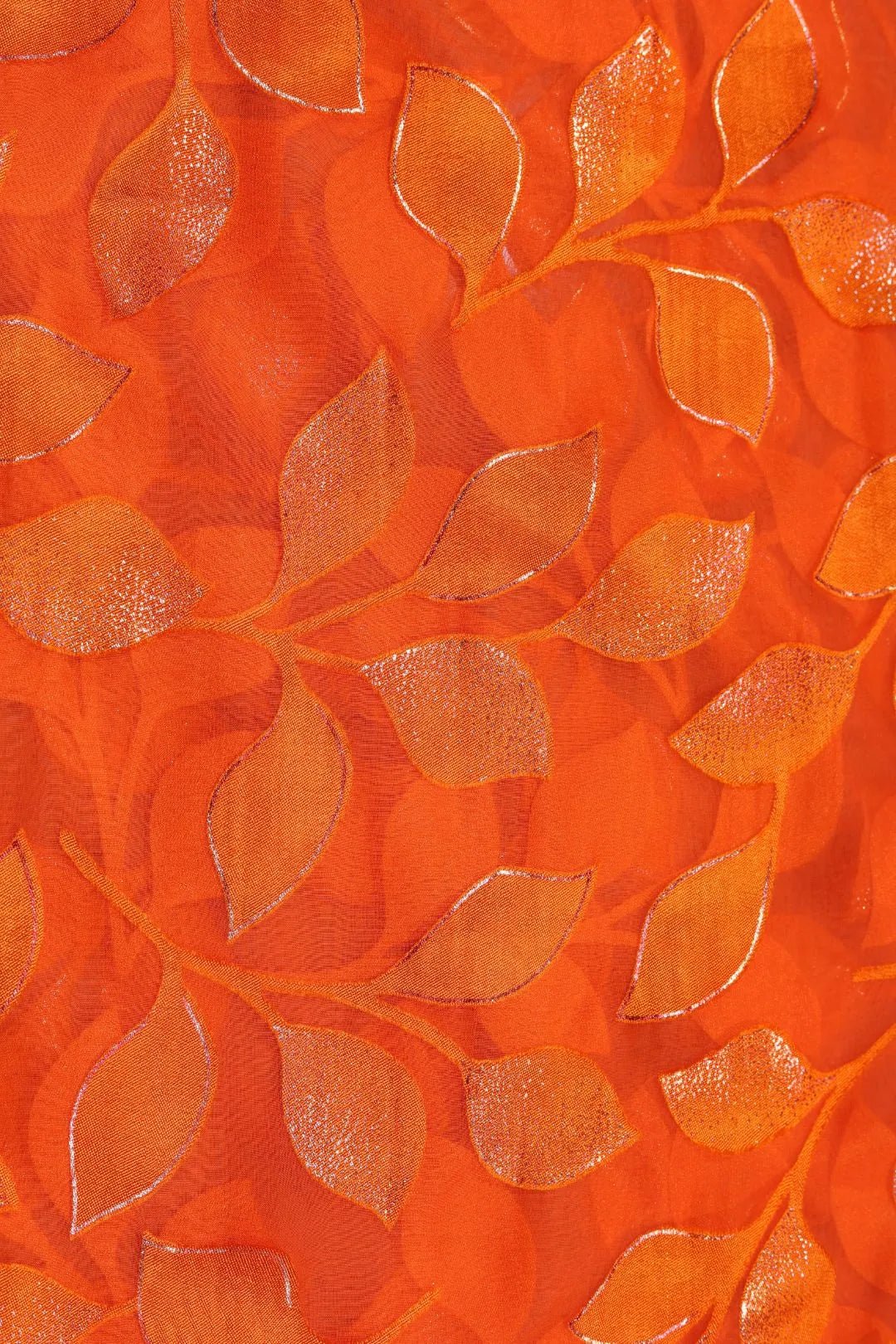 Orange Brasso fabric  with Shimmering Trailing Leaf Motif - غاجي والا إكسبورت Gajiwala Export