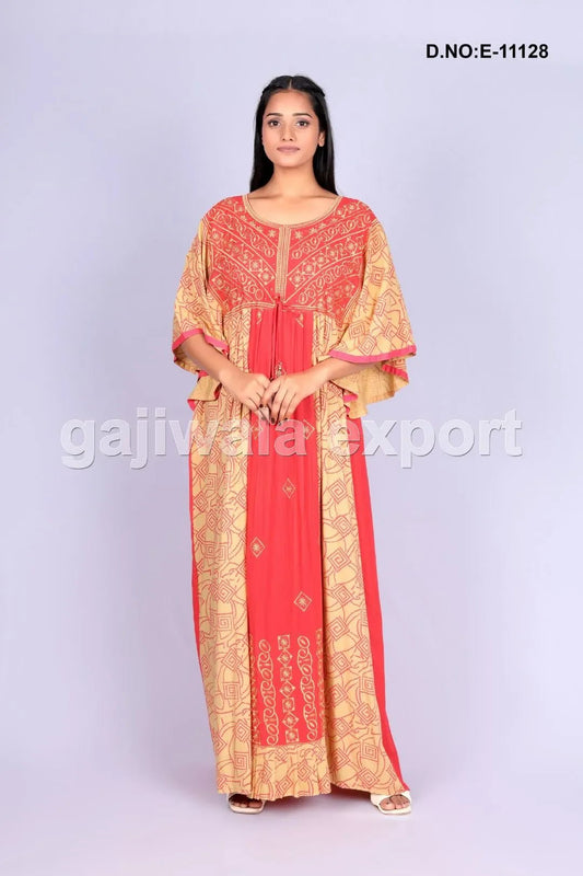 Orange Printed Design Kaftan for women's- غاجي والا إكسبورت Gajiwala Export