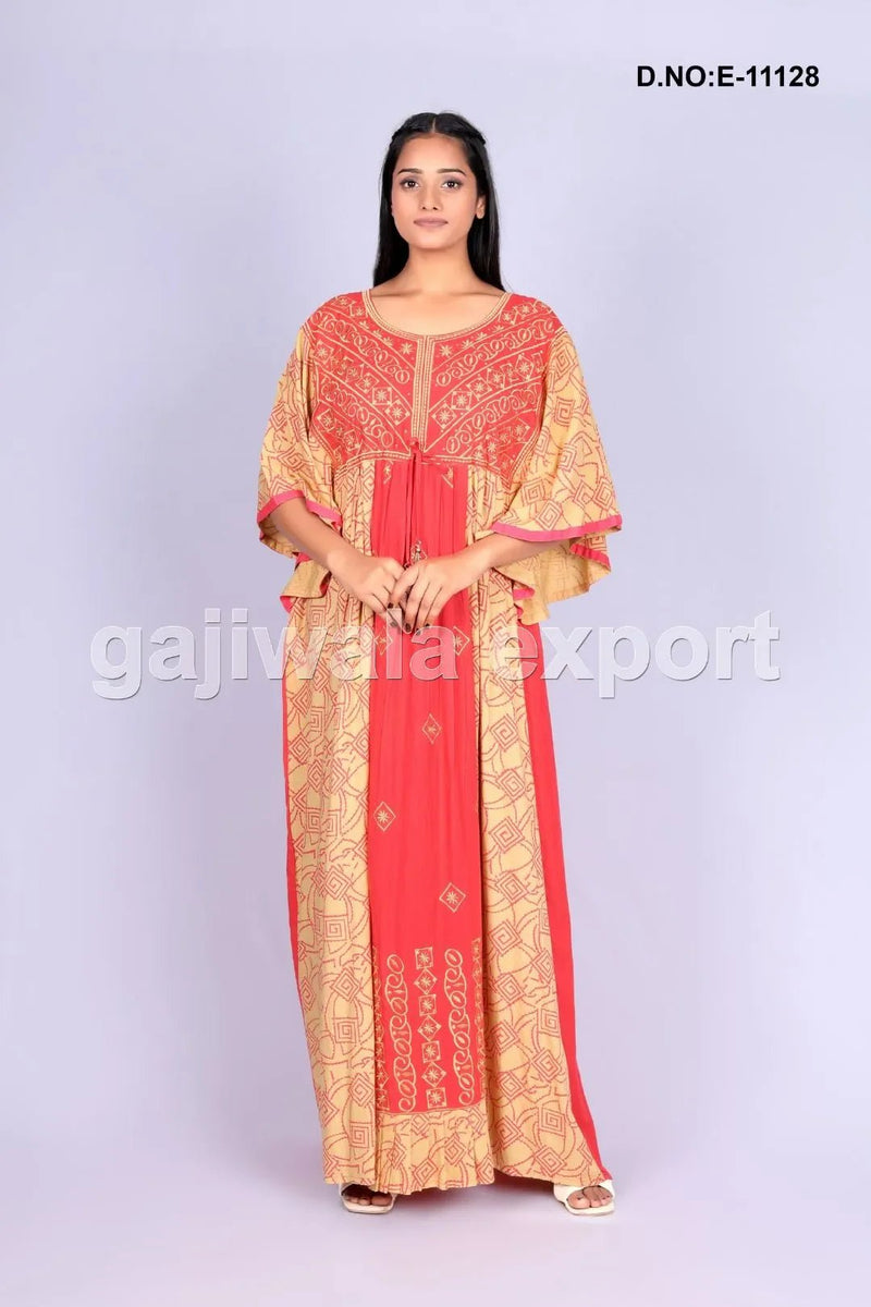 Orange Printed Design Kaftan for women's- غاجي والا إكسبورت Gajiwala Export