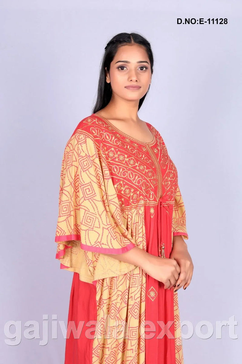 Orange Printed Design Kaftan for women's- غاجي والا إكسبورت Gajiwala Export