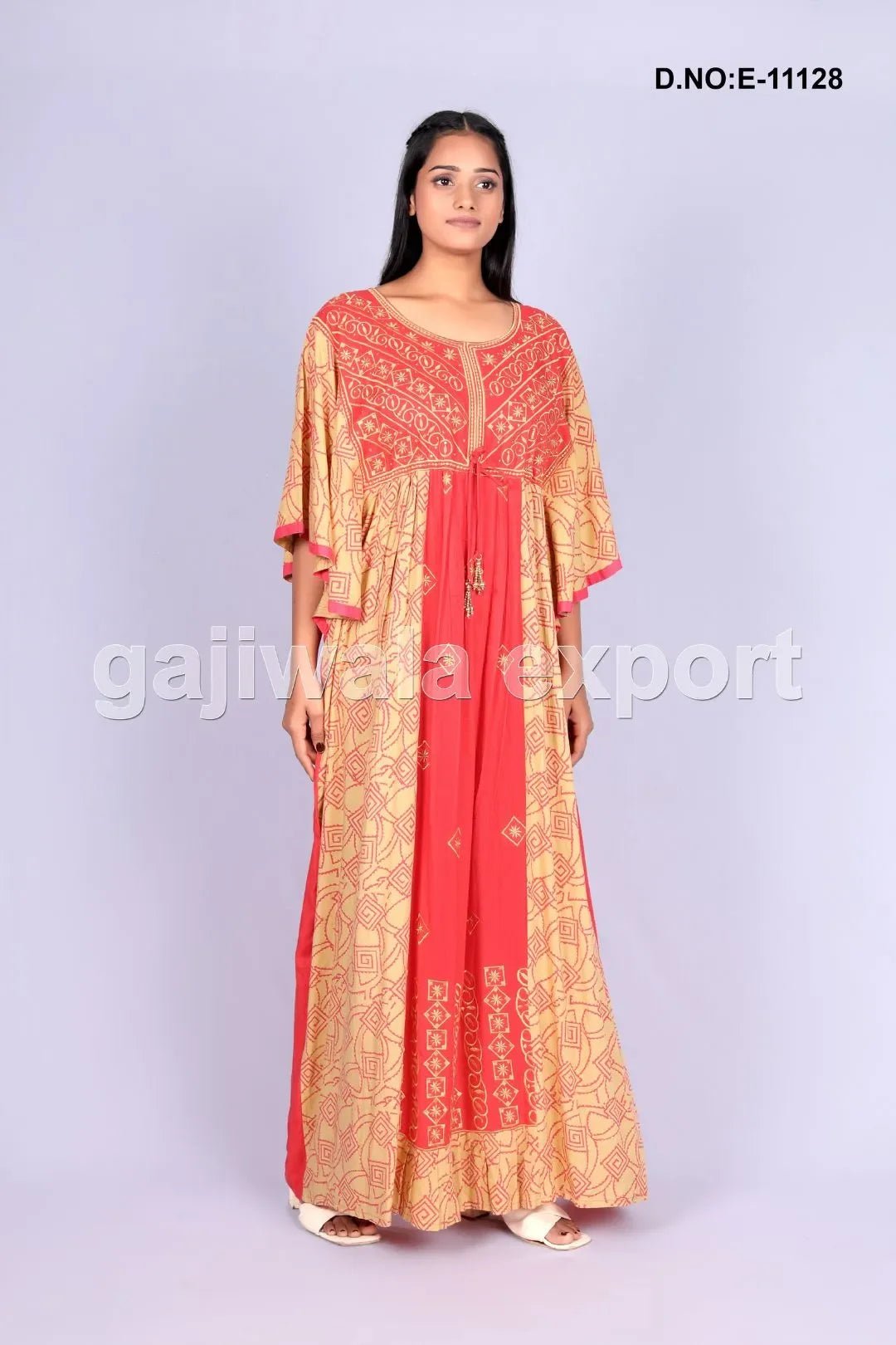 Orange Printed Design Kaftan for women's - غاجي والا إكسبورت Gajiwala Export