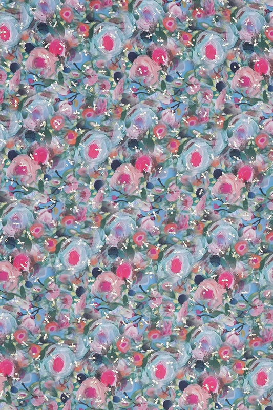 Painterly Floral Print with Gold Brasso Fabric - غاجي والا إكسبورت Gajiwala Export